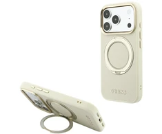 Dėklas Guess Ring Stand 360 Grained Classic Logo MagSafe Case for iPhone 18 Pro / 17 Pro - rusvai gelsvas