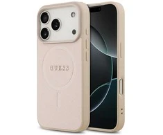Guess Saffiano Classic Logo MagSafe dėklas skirtas Apple iPhone 17 Pro rožinės spalvos