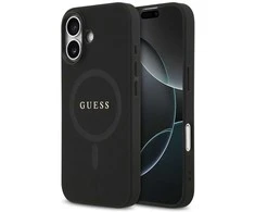 Guess Saffiano Classic Logo MagSafe dėklas skirtas Apple iPhone 17 juodos spalvos