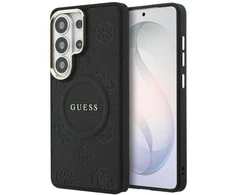 Dėklas Guess Saffiano Peony Embossed Ring MagSafe do Samsung Galaxy S26 Ultra juoda