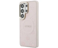 Dėklas Guess Saffiano Peony Embossed Ring MagSafe do Samsung Galaxy S26 Ultra rožinė