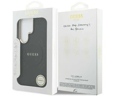 Dėklas Guess Saffiano Peony Embossed Ring MagSafe do Samsung Galaxy S26 Ultra juoda