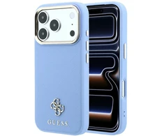 Dėklas Guess Saffiano Small 4G &amp; Classic Logo MagSafe do iPhone 18 Pro Max / 17 Pro Max šviesiai mėlyna