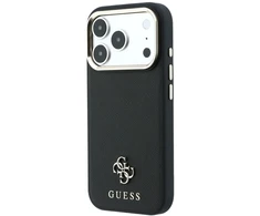 Dėklas Guess Saffiano Small 4G &amp; Classic Logo MagSafe do iPhone 18 Pro Max / 17 Pro Max juoda