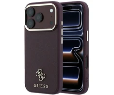 Dėklas Guess Saffiano Small 4G &amp; Classic Logo MagSafe do iPhone 18 Pro / 17 Pro bordo spalvos