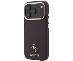 Dėklas Guess Saffiano Small 4G &amp; Classic Logo MagSafe do iPhone 18 Pro / 17 Pro bordo spalvos
