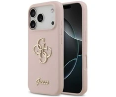 Guess Silicone Big 4G Script dėklas skirtas Apple iPhone 17 Pro rožinės spalvos