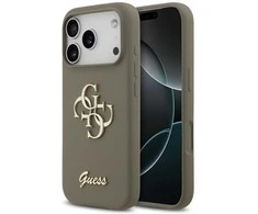 Guess Silicone Big 4G Script dėklas skirtas Apple iPhone 17 Pro Max rudos spalvos