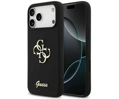 Guess Silicone Big 4G Script dėklas skirtas Apple iPhone 17 Pro Max juodos spalvos