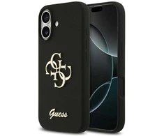 Guess Silicone Big 4G Script dėklas skirtas Apple iPhone 17 juodos spalvos