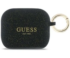 „Guess“ silikoninis blizgučių žiedinis dėklas, skirtas „AirPods Pro 3“ ausinėms - Juodas