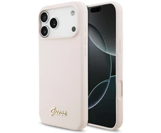 Dėklas Cg Mobile Sas Guess Silicone Script Metal Logo MagSafe case for Iphone 18 Pro Max / iPhone 17 Pro Max pink