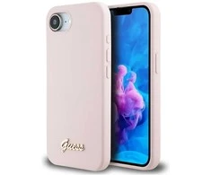 Dėklas Guess Silicone Script Metal Logo MagSafe iPhone 16e Case - Rožinė