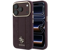 Dėklas Guess Stripe Peony 4G Logo MagSafe do iPhone 18 Pro / 17 Pro bordo spalvos