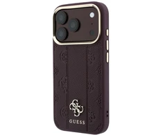 Dėklas Guess Stripe Peony 4G Logo MagSafe do iPhone 18 Pro / 17 Pro bordo spalvos