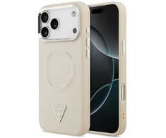 Guess Triangle Logo MagSafe dėklas skirtas Apple iPhone 17 Pro Max rusvai gelsvas
