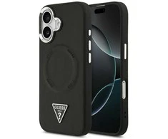 Guess PU Leather Triangle Logo MagSafe dėklas skirtas Apple iPhone 17 juodos spalvos