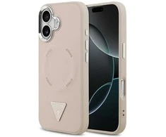 Guess PU Leather Triangle Logo MagSafe dėklas skirtas Apple iPhone 17 rožinės spalvos