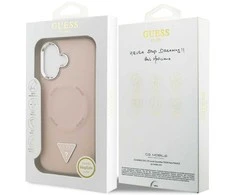 Guess PU Leather Triangle Logo MagSafe dėklas skirtas Apple iPhone 17 rožinės spalvos