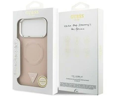 Guess PU Leather Triangle Logo MagSafe dėklas skirtas Apple iPhone 17 Pro Max rožinės spalvos