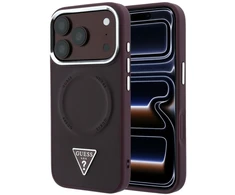 Dėklas Guess Triangle Logo MagSafe skirtas iPhone 18 Pro / 17 Pro bordo spalvos