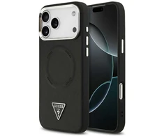 Guess PU Leather Triangle Logo MagSafe dėklas skirtas Apple iPhone 17 Pro juodos spalvos