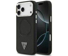 Guess PU Leather Triangle Logo MagSafe dėklas skirtas Apple iPhone 17 Pro Max juodos spalvos