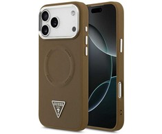 GUESS dėklas, skirtas IPHONE 17 Pro, suderinamas su MagSafe GUHMP17LPSDTSCMW (PU su trikampio logotipu), rudas