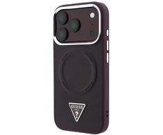 Dėklas Guess Triangle Logo MagSafe skirtas iPhone 18 Pro / 17 Pro bordo spalvos
