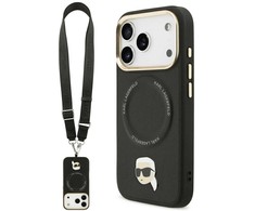Karl Lagerfeld Big Strap Karl Metal Logo MagSafe dėklas skirtas Apple iPhone 17 Pro Juodas