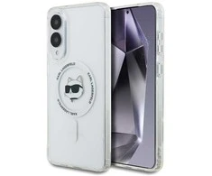Dėklas Karl Lagerfeld Button Choupette Head Printed Logo MagSafe skirtas Samsung Galaxy S25 Edge baltos spalvos