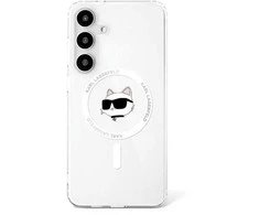 Dėklas Karl Lagerfeld Button Choupette Head Printed Logo MagSafe Samsung Galaxy S25 baltos spalvos