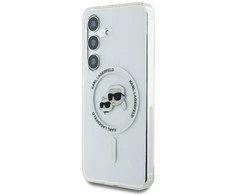 Karl Lagerfeld Button Karl &amp; Choupette Heads Printed Logo MagSafe Samsung Galaxy S25 dėklas telefonui baltos spalvos