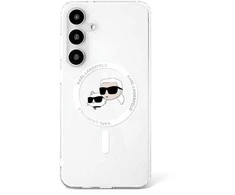 Karl Lagerfeld Button Karl & Choupette Heads Printed Logo MagSafe Samsung Galaxy S25 dėklas telefonui baltos spalvos