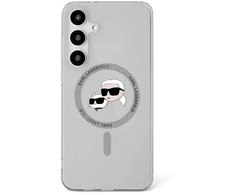 Dėklas Original Pouch Karl Lagerfeld Button Karl&Choupette Heads Printed Logo Magsafe skirtas Samsung Galaxy S25 juodos spalvos