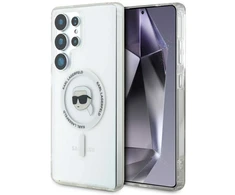 Dėklas Karl Lagerfeld Button Karl Head Printed Logo MagSafe Samsung Galaxy S25 Ultra baltos spalvos