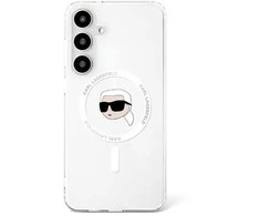 Karl Lagerfeld Button Karl Head Printed Logo MagSafe Samsung Galaxy S25 dėklas telefonui baltos spalvos