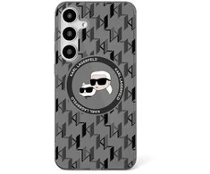 Karl Lagerfeld Button Karl&amp;Choupette Heads On KL Pattern MagSafe Samsung Galaxy S25 dėklas telefonui juodos spalvos