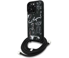 Karl Lagerfeld dėklas, skirtas IPHONE 16 PRO KLHCP16LPGGRMPCK, suderinamas su „MagSafe“ (CRSSBY grūdėtas PU su raštu ir logotipu), juodas
