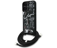 Karl Lagerfeld dėklas, skirtas IPHONE 16 KLHCP16SPGGRMPCK, suderinamas su „MagSafe“ (CRSSBY grūdėtas PU su raštu ir logotipu), juodas