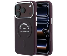 Karl Lagerfeld Embossed Open Ring RSG Logo MagSafe dėklas, skirtas iPhone 18 Pro Max / 17 Pro Max, bordo spalvos