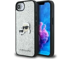 Karl Lagerfeld dėklas IPHONE 16e (SE 4 2025) KLHCPSE4PFGKCPS (fiksuotas blizgučiais ir metaliniu segtuku) sidabrinis