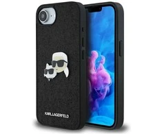 Karl Lagerfeld iPhone 16e dėklas su fiksuotais blizgučiais ir metaliniais smeigtukais – Juodas