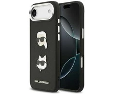 Karl Lagerfeld FW Grained Karl &amp; Choupette Heads Pins &amp; Logo dėklas skirtas Apple iPhone Air Juodas