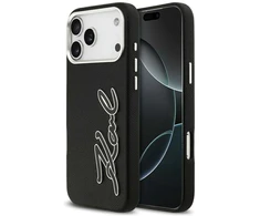 Karl Lagerfeld FW Grained Signature Logo Dėklas skirtas Apple iPhone 17 Pro Max juodos spalvos