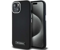 Originalus Dėklas Karl Lagerfeld FW Metal Plate MagSafe skirtas Apple iPhone 15 juodos spalvos