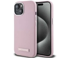 Dėklas Karl Lagerfeld FW Metal Plate MagSafe skirtas Apple iPhone 15 rožinės spalvos