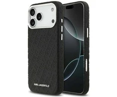 Karl Lagerfeld Grained PU Repeated Logo MagSafe dėklas skirtas Apple iPhone 17 Pro Max juodos spalvos