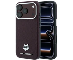 Dėklas Karl Lagerfeld Grained Choupette Head Metal MagSafe case for iPhone 17 Pro / 18 Pro - burgundy