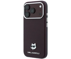 Dėklas Karl Lagerfeld case for IPHONE 18 Pro Max/ 17 Pro Max compatible with MagSafe (Grained Choupette Head Metal) burgund